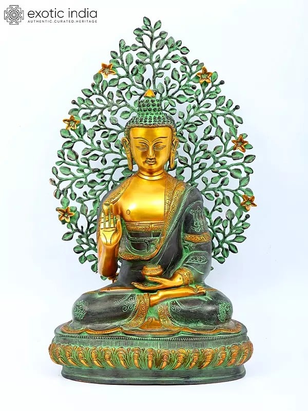 Superfine Brass Sculpture of Gautam Buddha with Bodhi Tree in Preaching Posture