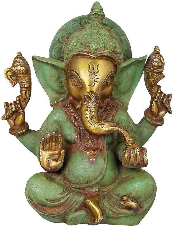 8" Lord Ganesha in Abhay Mudra In Brass | Handmade | Made In India