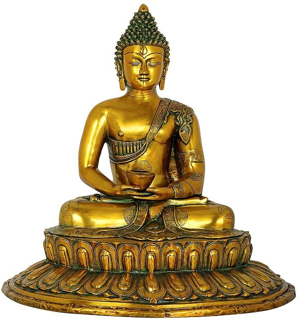 22" Dhyana Mudra Buddha Seated on Lotus Pedestal In Brass | Handmade | Made In India