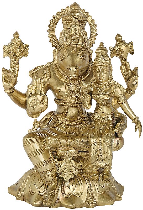 9" Hayagreeva Avatar of Vishnu with his Consort Lakshmi | Handmade | Made In South India