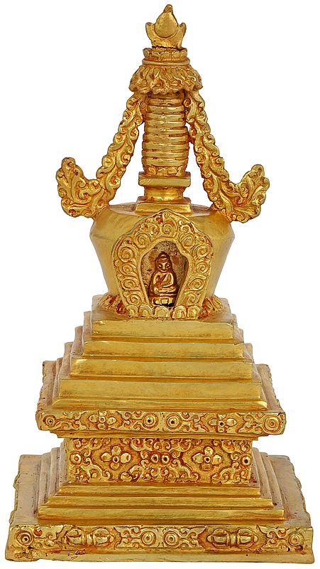 Gold Plated Tibetan Buddhist Stupa (Chorten)