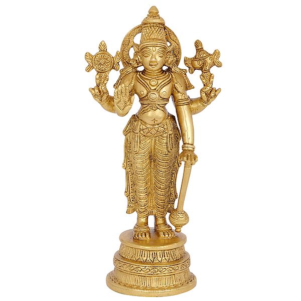 8" Lord Vishnu Holding a Gada In Brass | Handmade | Made In India