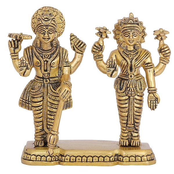 6" Lord Vishnu and Goddess Lakshmi In Brass | Handmade | Made In India