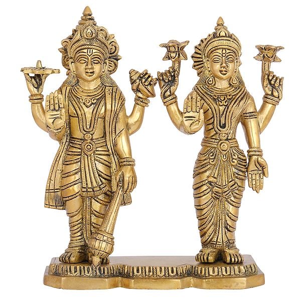 9" Shri Narayan with Devi Lakshmi In Brass | Handmade | Made In India