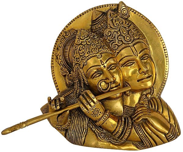 4" Radha Playing Flute with Krishna Wall Hanging In Brass | Handmade | Made In India
