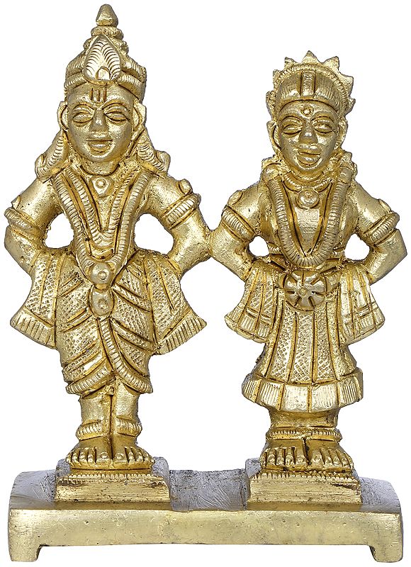 3" Lord Vitthal and Goddess Rukmini Statue in Brass | Handmade | Made in India
