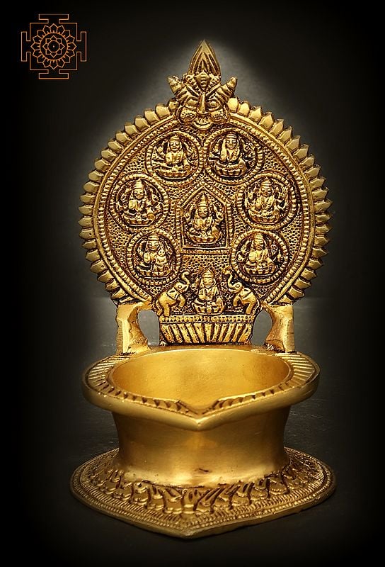 7" Ashtalakshmi Oil Lamp In Brass | Handmade | Made In India