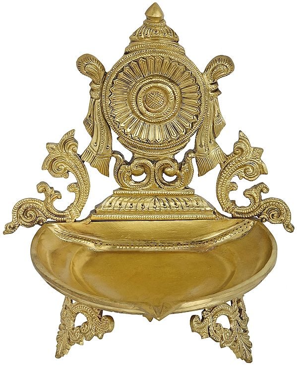 11" Vaishnava Chakra Puja Lamp (Hoysala Art) | Handmade | Made In South India