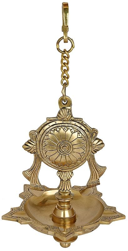 Vaishnava Chakra Hanging Five Wicks Lamp (Hoysala Art)