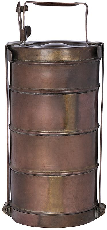 Traditional Brass Four Compartment Tiffin Box