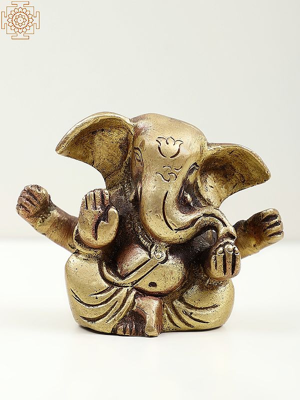 2" Small Blessing Ganesha Idol in Brass | Handmade | Made in India