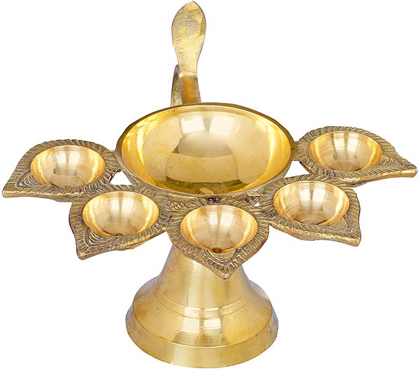 3" Five Wicks Aarti in Brass | Handmade | Made in India