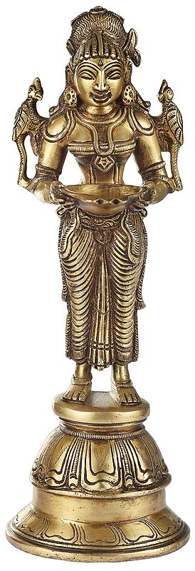 12" Brass Deep Lakshmi with Parrot | Handmade | Made in India