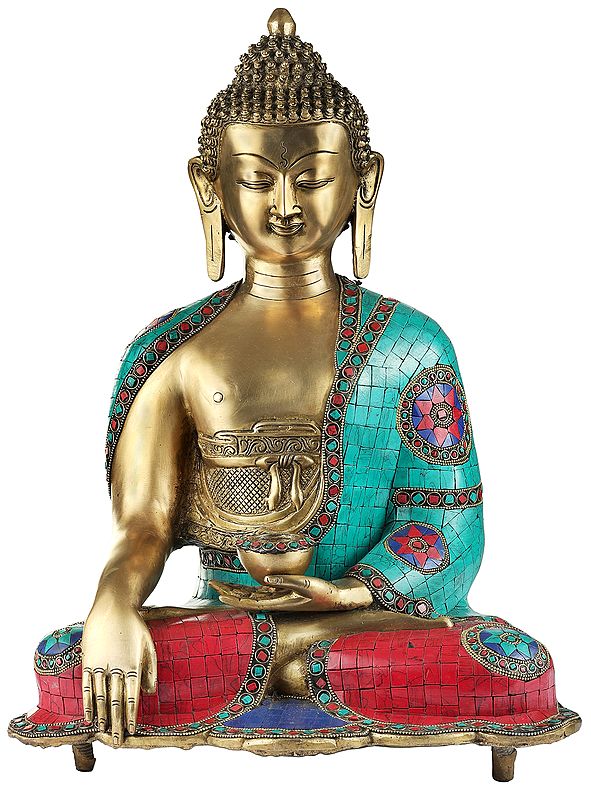 18" Bhumisparsha Medicine Buddha With Inlay Work In Brass | Handmade | Made In India