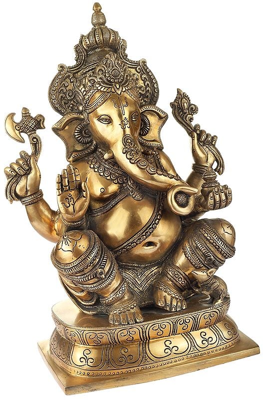 Aashirwad Ganesha Ornated in a Kingly Crown | Exotic India Art