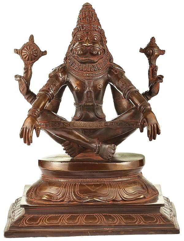 10" Brass Lord Narasimha Statue in Yoga Mudra | Handmade | Made in India