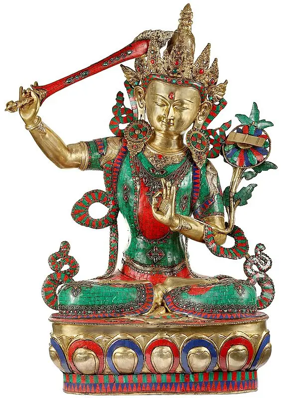 38" The Contemplative Bodhisattva Manjushri In Brass | Handmade | Made In India