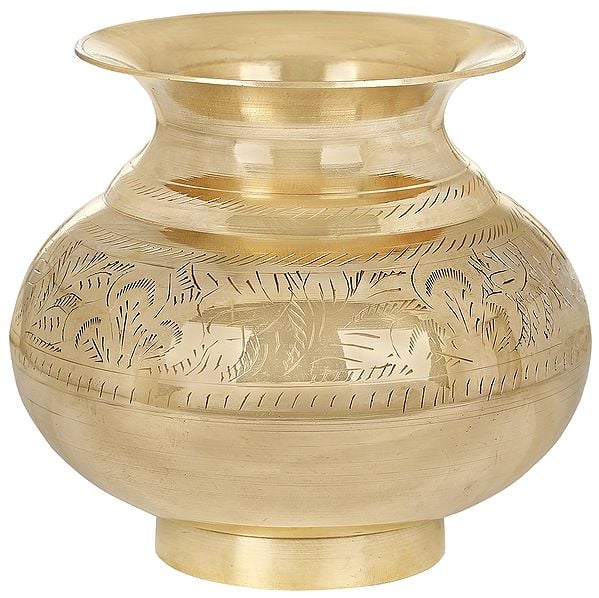6" Engraved Lota for Ritual Purposes In Brass | Handmade | Made In India