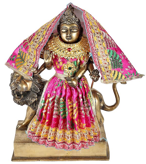 12" A Complete Set of 9 Vibrant Clothes and Jewels with Navaratri Durga In Brass | Handmade | Made In India