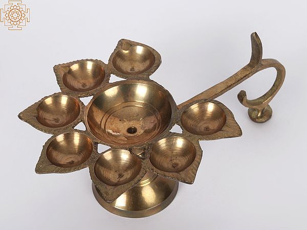 6" Small Seven Wicks Lamp in Brass | Handmade | Made In India