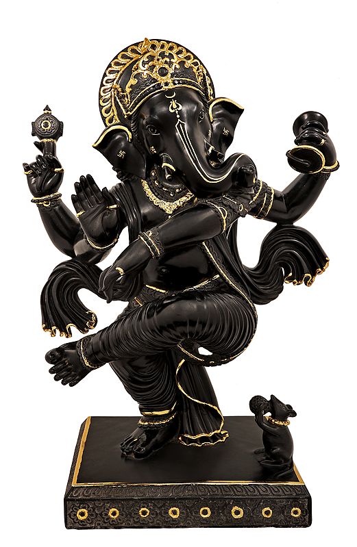 34" Large Superfine Black Marble Dancing Ganesha | Handmade | Made in India