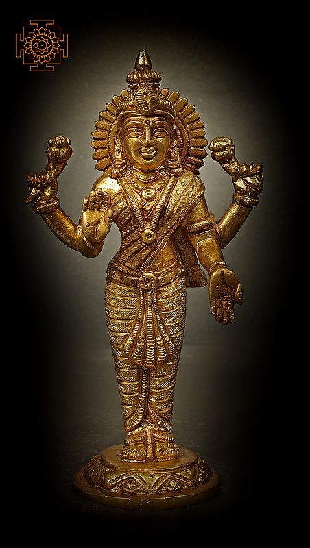 4" Standing Goddess Lakshmi In Brass | Handmade | Made In India