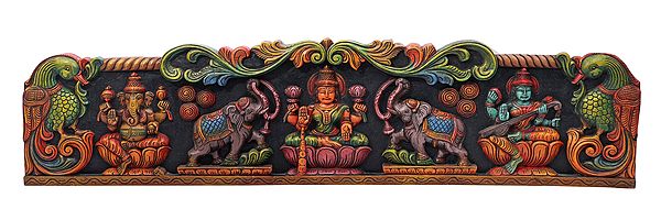 Gajalakshmi with Ganesha and Saraswati Wall Hanging Panel