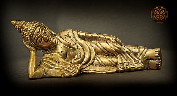 6" Mahaparinirvana Buddha Statue in Brass | Handmade | Made in India