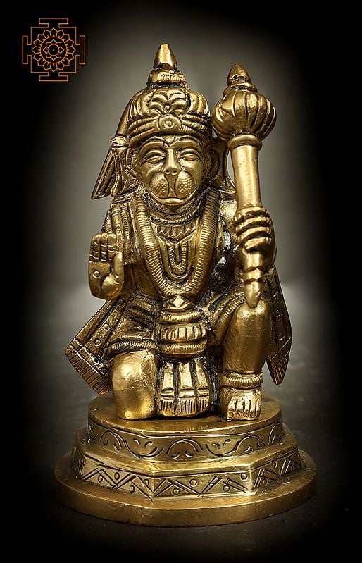 4" Seated Small Hanuman Idol in Ashirwad Mudra in Brass | Handmade | Made in India