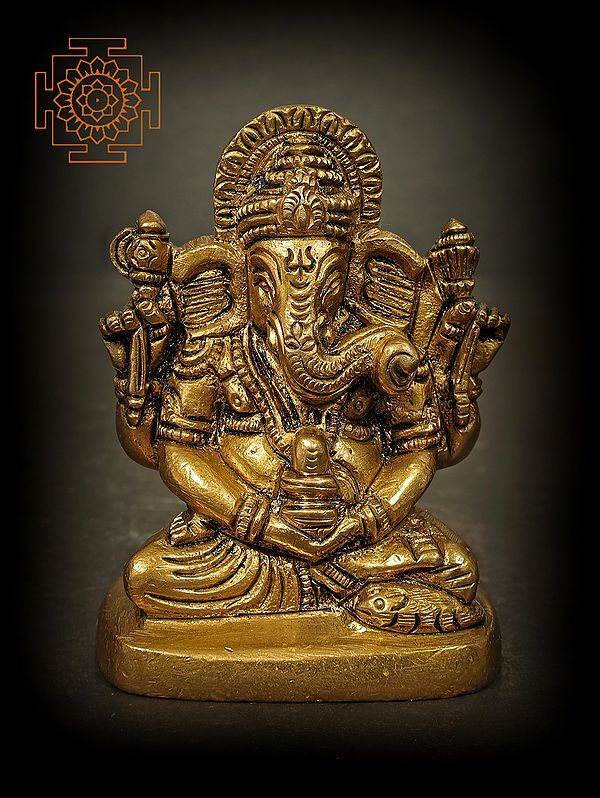 2" Small Ganesha in Shiva Sadhana Holding a Shiva Linga | Handmade Brass Statue | Made in India