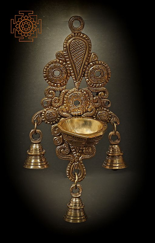 8" Wall Hanging Brass Diya with Bells | Indian Handicrafts Home Decor