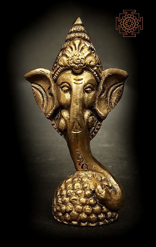 3" Small Ganesha Head on Modak Stand In Brass | Handmade | Made In India