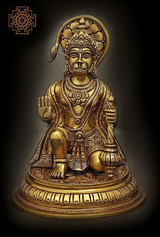 7" Lord Hanuman Seated in Abhay Mudra In Brass | Handmade | Made In India