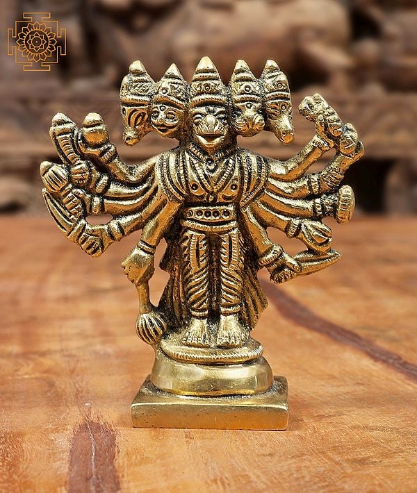 3" Small Panchamukhi Hanuman Sculpture in Brass | Handmade | Made in India