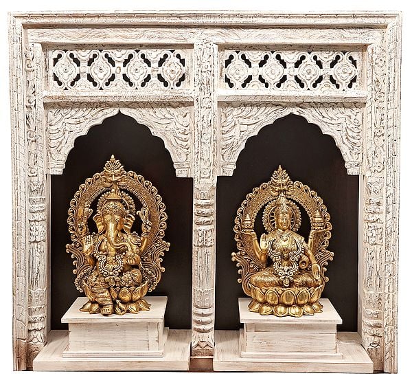 40" Seated Ganesha-Lakshmi Temple In Brass | Handmade | Made In India