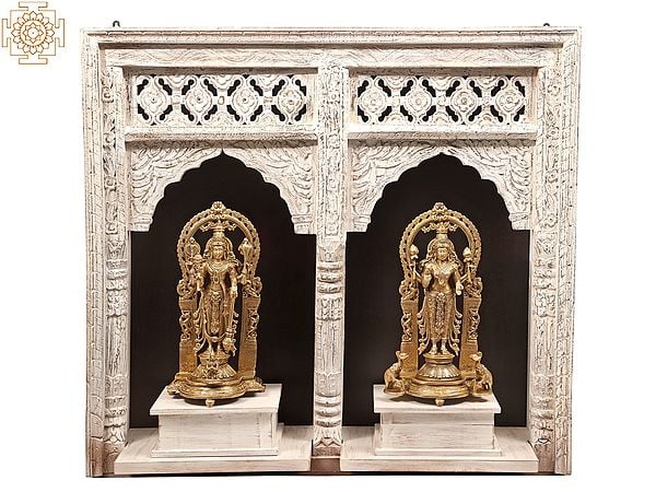 40" Standing Vishnu-Lakshmi Wall-Hanging Temple In Brass | Handmade | Made In India