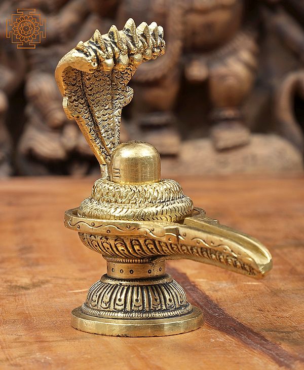 4" Shiva Linga Under Seven Hooded Serpent Protection in Brass | Handmade | Made in India