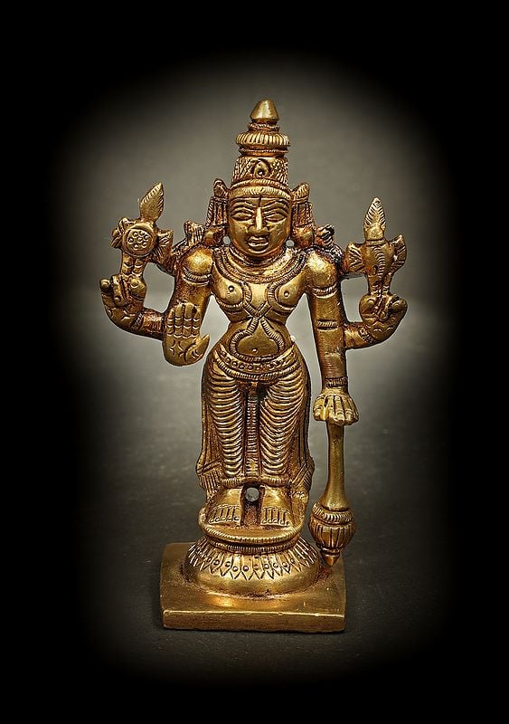4" Small Chaturbhuja Bhagawan Vishnu Brass Statue | Handmade | Made in India