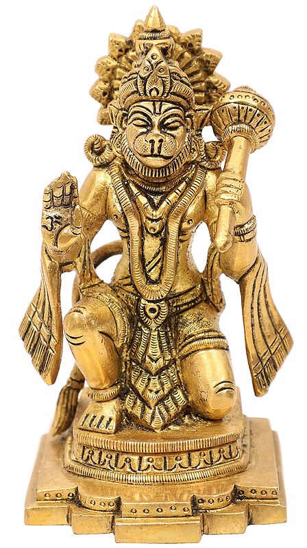 5" Seated Hanuman in Ashirwad Mudra In Brass | Handmade | Made In India
