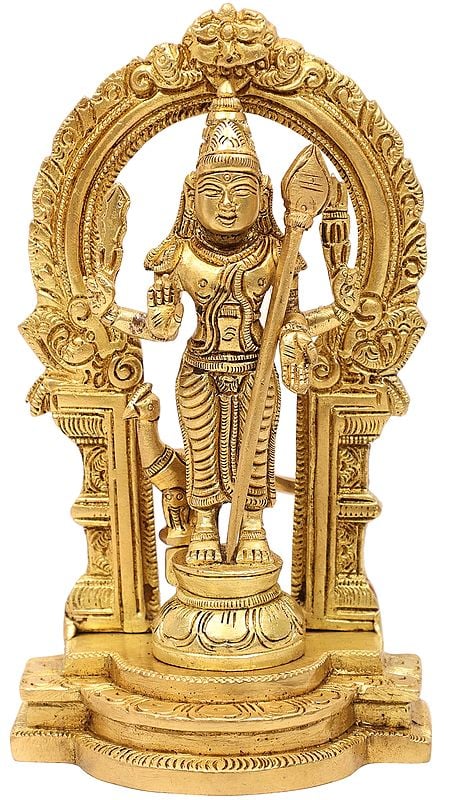 6 Lord Karttikeya Standing on Kirtimukha Prabhawali Throne In Brass | Handmade | Made In India"