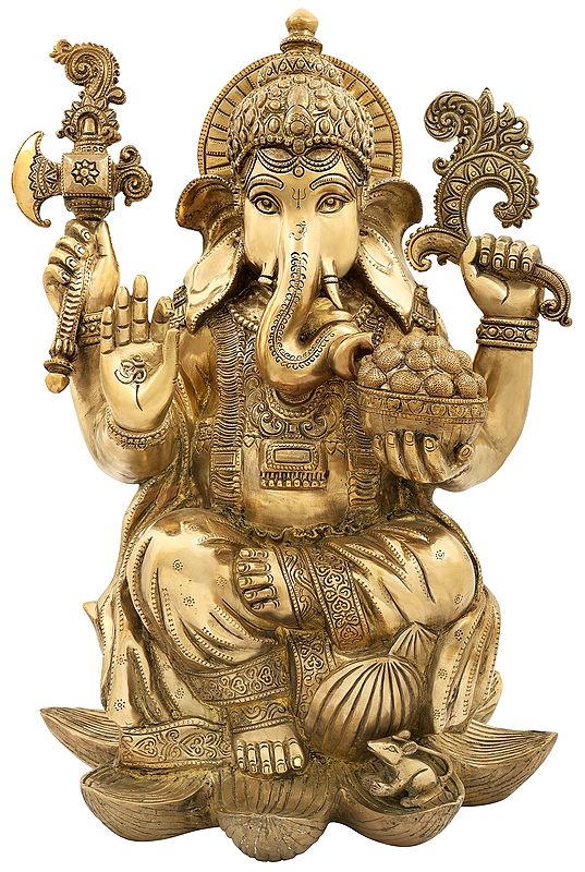 22" Superfine Lord Ganesha in a Composed Posture In Brass | Handmade | Made In India