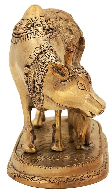 48 Large Kamadhenu Cow with Calf, Brass Statue