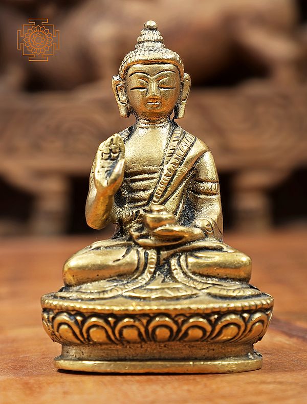 3" Small Medicine Lord Buddha Statue in Abhay Mudra in Brass | Handmade | Made in India