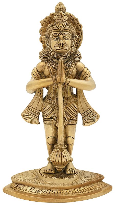 9" Lord Hanuman in Namaskara Mudra In Brass | Handmade | Made In India