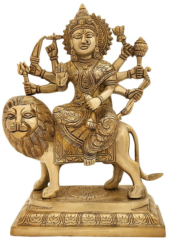 11" Goddess Durga in Abhay Mudra having Fierce Gaze In Brass | Handmade | Made In India