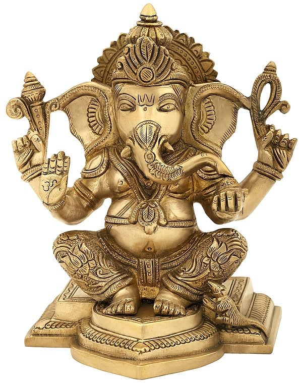 7" Lord Ganesha in Abhaya Mudra In Brass | Handmade | Made In India