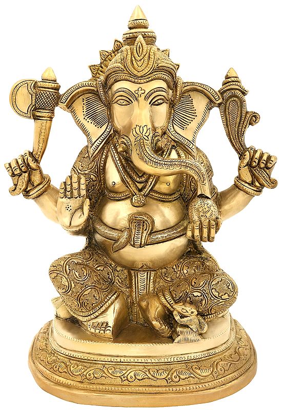 Lord Ganesha Seated on Designer Pedestal