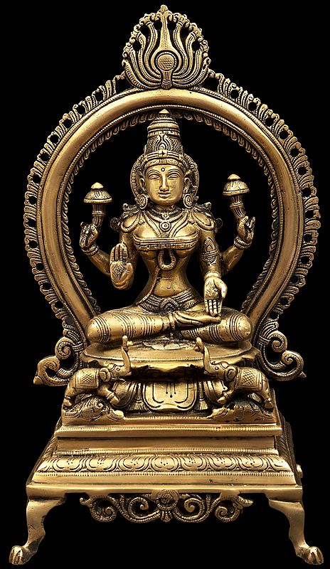 Goddess Lakshmi as Kamala Seated on Throne with Prabhavali