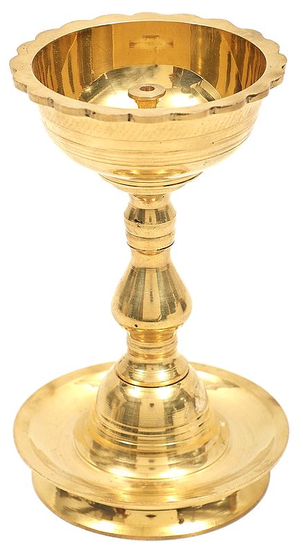 5" Deep-Rooted Ritual Puja Lamp In Brass | Handmade | Made In India