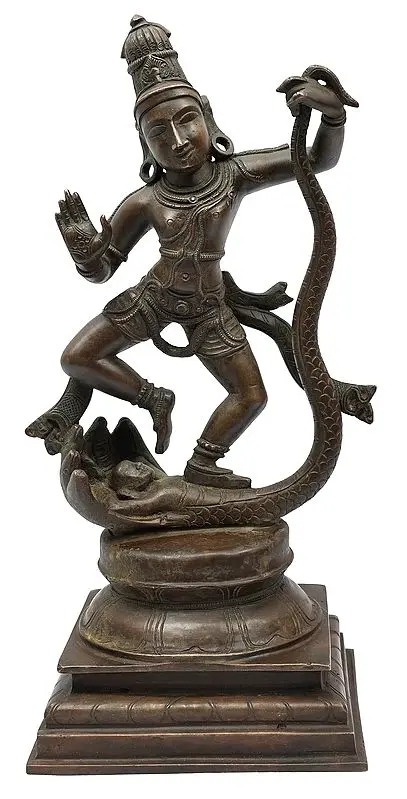 Lord Kalinga Krishna Dancing on Kaliya Serpant | Handmade | Madhuchista Vidhana (Lost Wax) | Panchaloha Bronze from Swamimalai